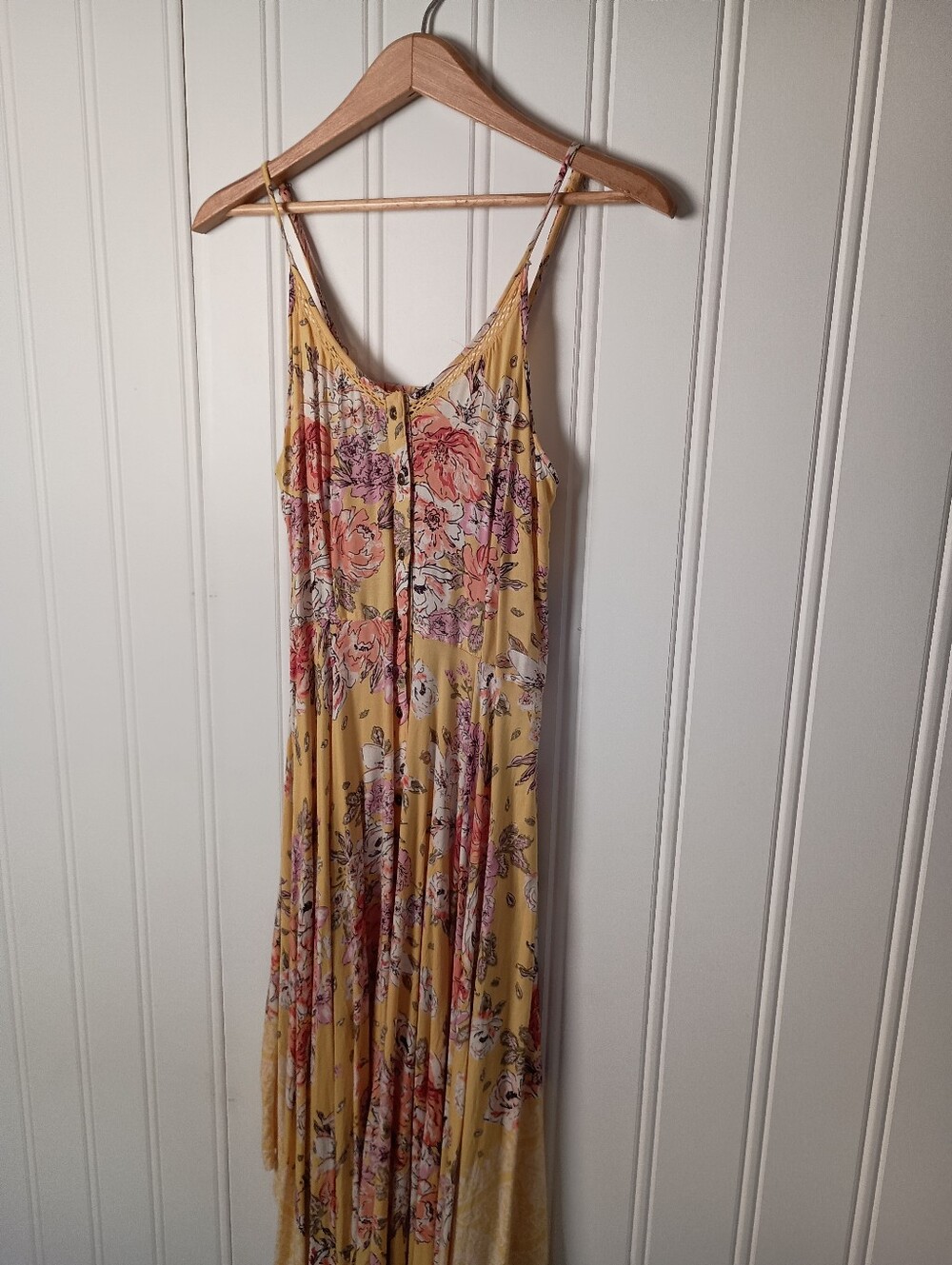 Angie- Yellow Floral Maxi Dress with Spaghetti Straps- Size M